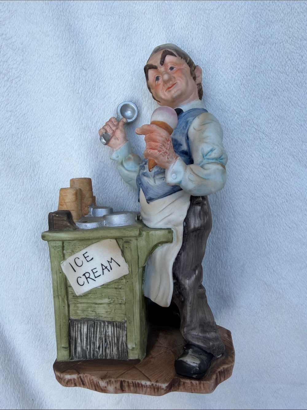 Hand-Painted Ice Cream 🍨 Peddler Figurine - Green, Blue, Brown